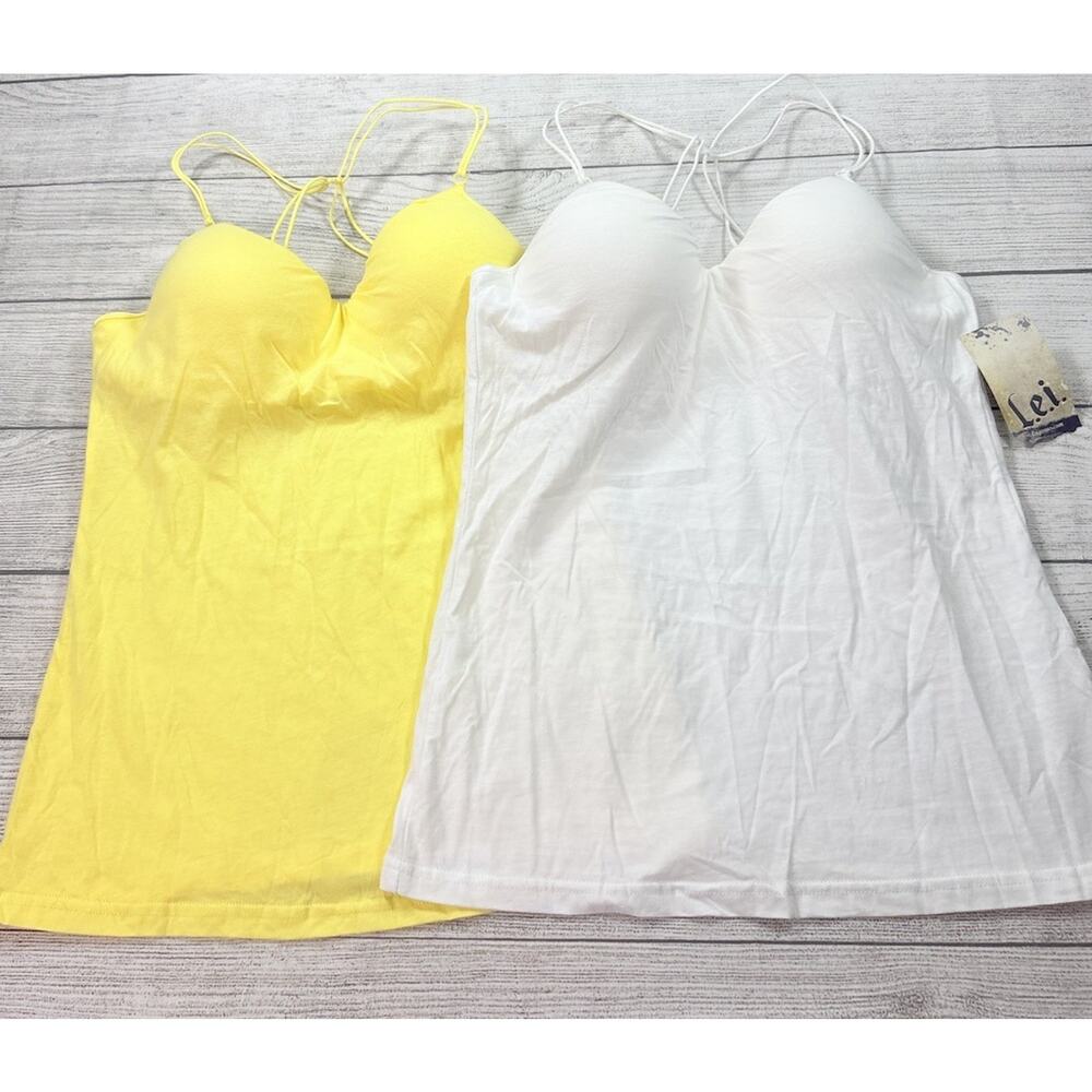 Lei Vintage Women’s Molded Cup Strappy Tank Tops Lot Of 2 Yellow White Size XL